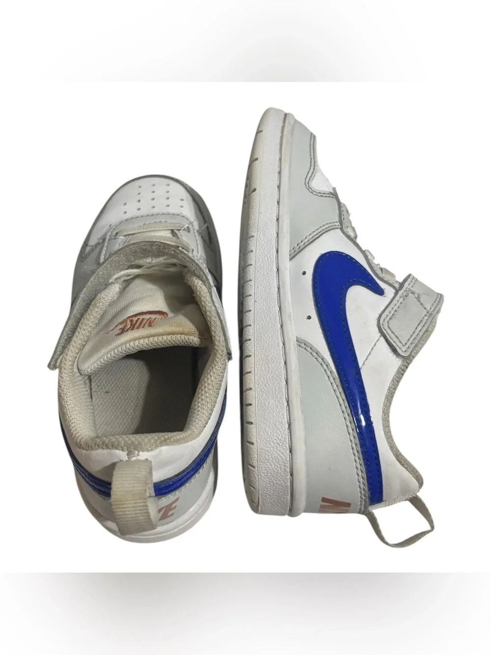 Nike Kids White Sneakers with Royal Blue Swoosh